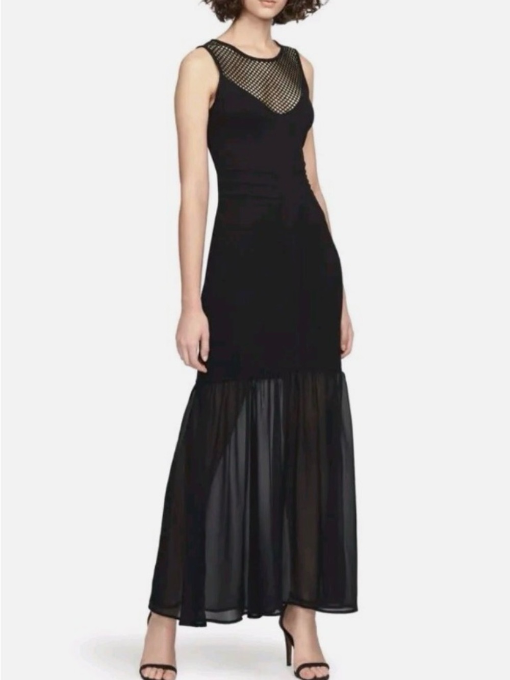 French Connection Chantilly Beau Black Sleeveless Mesh-Yoke Maxi Dress - Picture 2 of 13